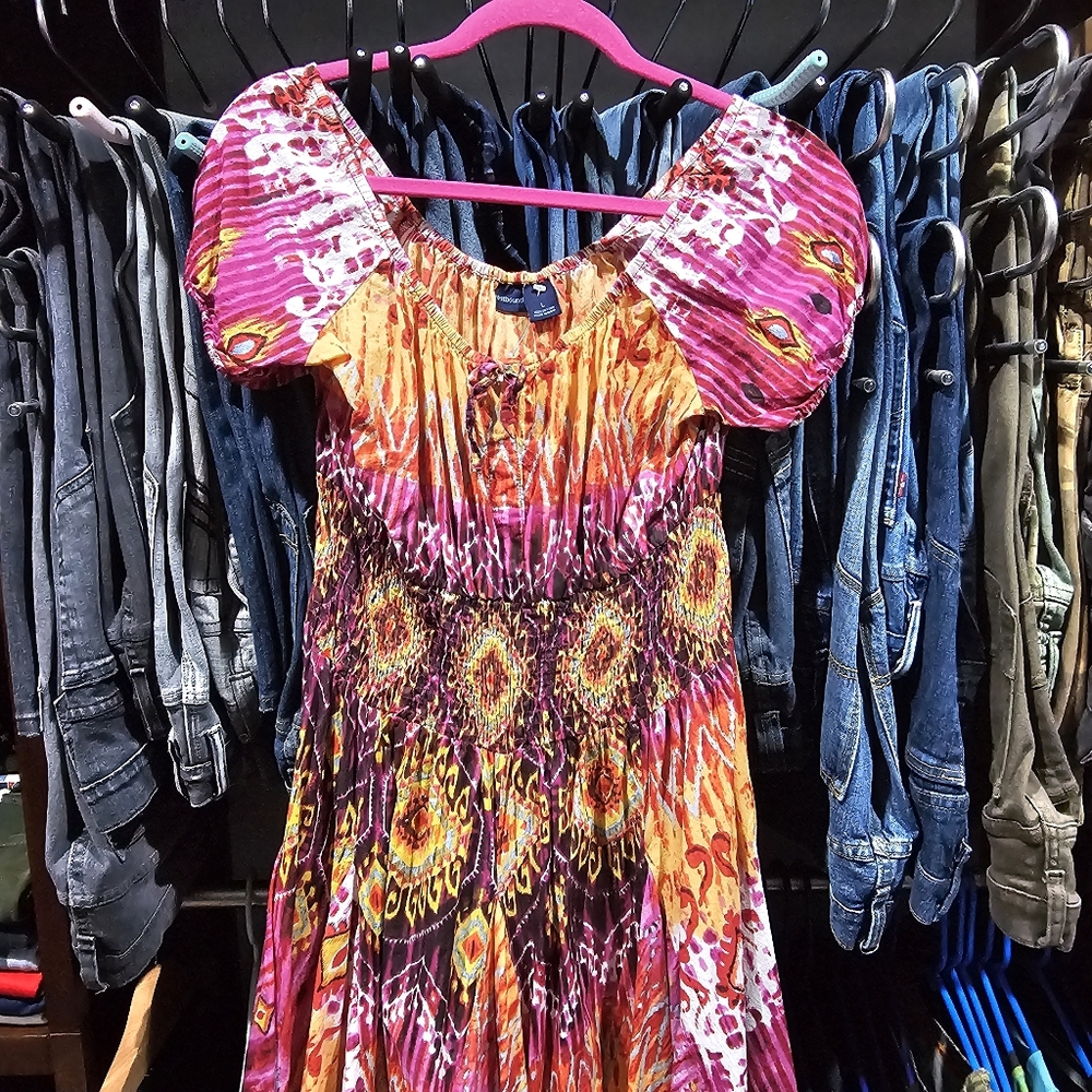 Westbound Baby Doll Full Circle Dress BoHo Ruched Stretch Waist Detailing Size L - Picture 5 of 17